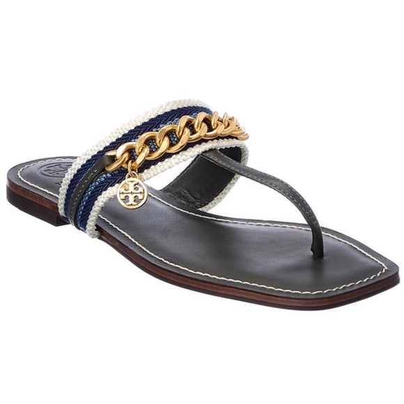 Tory Burch Shoes - New! Tory Burch Mini Benton Chain Thong Sandals‎ in Poblano, Size 6 $278